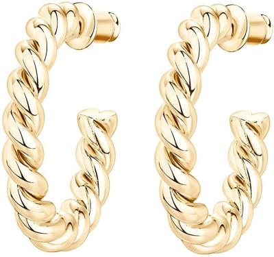 China TRENDY 14K Gold Plated 925 Sterling Silver Twisted Rope Round Hoop Earrings for sale