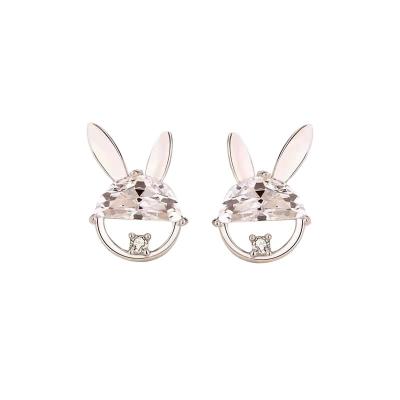 China Hot sale s925 sterling silver diamond studded stud earrings stylish modern TRENDY korea style rabbit ear stud earrings for ladies for sale