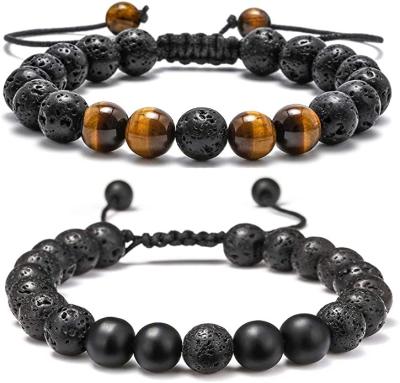 China The CLASSIC 8mm Tiger Eye Bracelet Lava Rock Bracelet, Yoga Relaxation Bead Lava Adjustable Bracelet for sale