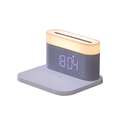 China Mobile Phone and Watch Time Clock Digital Display Alarm Clock Dimming LED Mood Lighting 15W Wireless Charger for sale