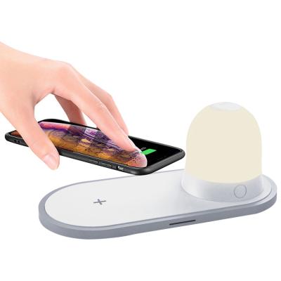 China Hot Mobile Phone Products 2 in 1 10W Qi Wireless Charger Smart Pad for Mobile Phone with LED Night Light for sale