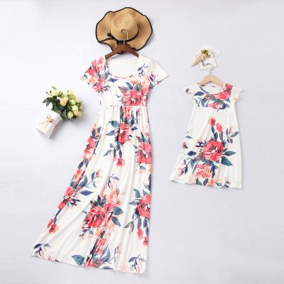 China Breathable Elegant Mother Daughter Combination Dresses Bridesmaid Kids Women Mommy and Me Floral Dresses Long Outfits Dress for sale