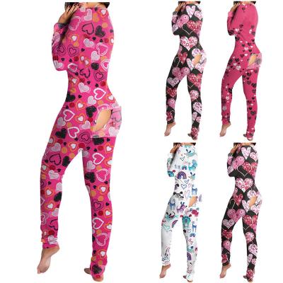 China Long Pajamas Valentine Onesie With Butt Flap Short Sleeve S-3XL Ladies Sleepwear Romper QUICK DRY Women Sleepwear for sale