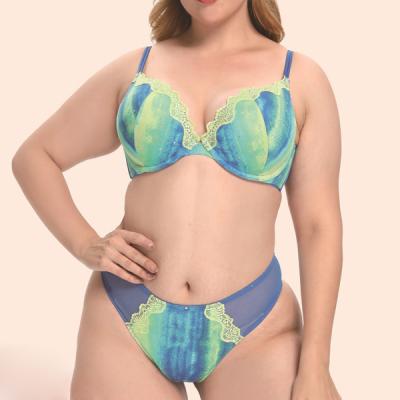 China New design QUICK DRY tie dyed plus big boobs size bra bra set lace anti sagging plus size lift up bra set for fat women for sale