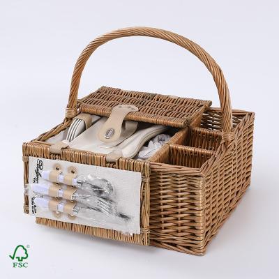 China Handamde Folding Wicker Picnic Basket Set For 4 for sale