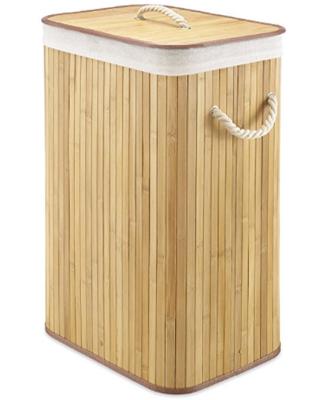 China Eco-Friendly Durable Handmade Square Folding Basket Storage Natural Foldable Bamboo Laundry Basket for sale