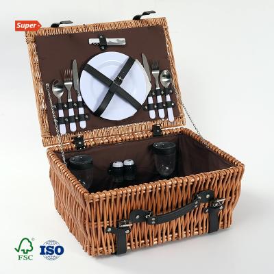 China China factory discount with leather handle and lid picnic wicker basket for sale