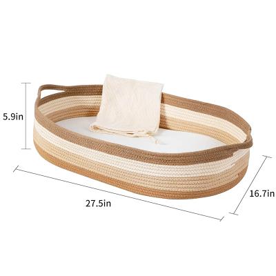 China Modern Cotton Rope Crib Set Foldable Baby Moses Changing Basket With Thick Pad for sale