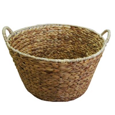 China Sustainable Round Woven Water Hyacinth Plant Basket With Lining for sale