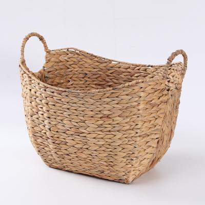 China Sustainable Natural Woven Water Hyacinth Storage Basket With Handle for sale