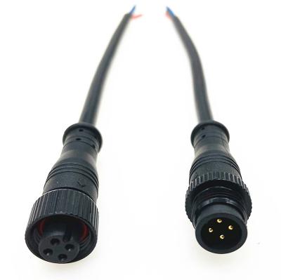 China Industrial M12 4 Pin Male To Female Waterproof Connector 4cores Led Waterproof Lightning Power Cable for sale