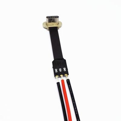 China FPC Customized 38mm Down Angle Type C Connector With 3pin Type C FPC Cable Back Clip Red Black Charging Cable fpc for sale