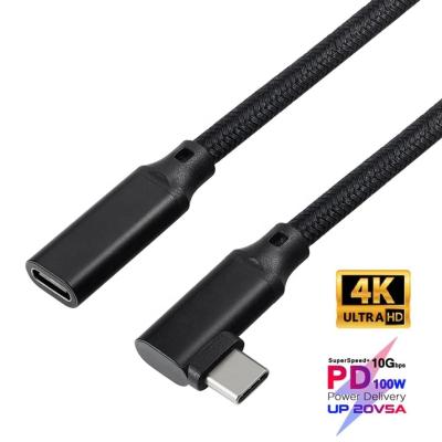 China Multifunctional Type-C HD 4K 90 Degree PD 5A Right Angle Type C Extension Cord 100W 3.1 Extension Cord For Laptop Computer for sale