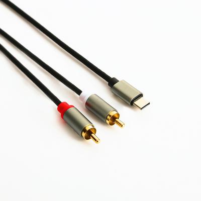 China Wholesale New 2in1 USB Type C to 2 RCA Splitter Audio Cable for Laptop Tablet Speaker Audio Cable for sale