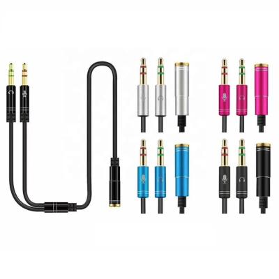 China Microphone earphone splitter for computer 3.5mm female to dual AUX audio headset. 3.5mm MIC Y Splitter Cable Male To PC Adapter for sale