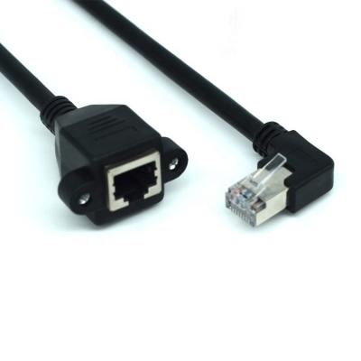 China L Shaped Right Angle Male Female Optional RJ45 With M3 Nut Panel Mount Cat5e Ethernet Extension Cable for sale