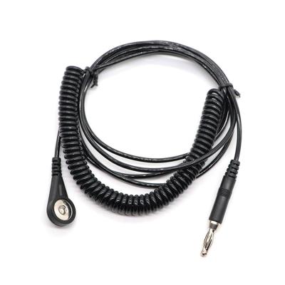 China PU Factory 4.0MM Banana Plug to 4.0MM Electrode Button Sprial ECG EGG Lead Wire Female Snap Medical Cable for sale