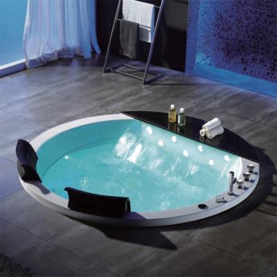 China Drop In Included Black Solid Outdoor Round Acrylic Stone Top Whirlpool Bathtub Massage Bathtub With Color LED Bubbles for sale