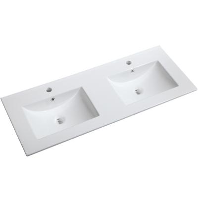 China Rectangle Double Sink Modern White Ceramic Bathroom Basin Cabinet Large Size Basin For Wash Basin Vanity for sale