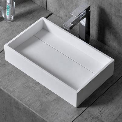 China Easy clean washbasin commercial solid surface artificial stone wall hung bathroom sink hand basin for hotel for sale