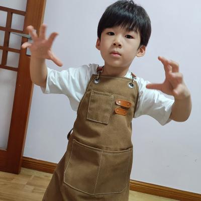 China Kids size Thick Children's Antifouling Denim Canvas BBQ Chef Art Cotton Baking Painting Aprons For Kids for sale