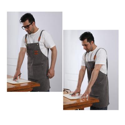 China Unisex styles for man women Custom Logo Waxed Canvas Cotton Strap Barista Bartender Baker Waitstaff Uniform Work Apron for sale