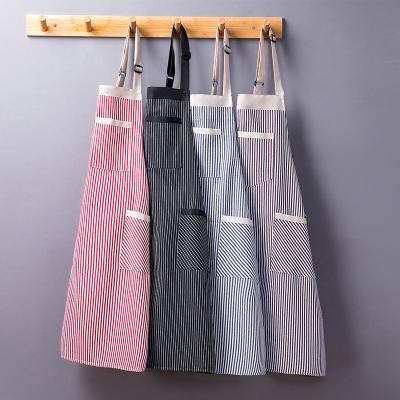 China Unisex styles for man women Japanese Custom Logo Striped Cotton Linen Kitchen Restaurant Cafe Milk Tea Shop Household Aprons for sale