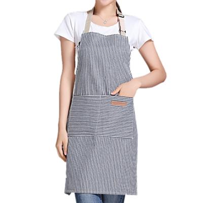 China Unisex styles for man women Wholesale Stripe Cotton and Linen Apron Barista BBQ Cafe shop Adjustable Shoulder Straps apron for sale