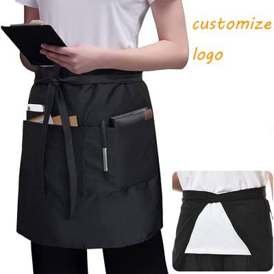 China Unisex styles for man women Thick Waterproof Black Custom Utility Waiter Waitress Server Chef Waist Short Apron With Pocket for sale