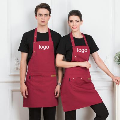 China Unisex styles for man women Designs Logo Solid BBQ Color Cooking Kitchen Chef Waiter Cafe Shop Canvas Delantal Aprons for sale