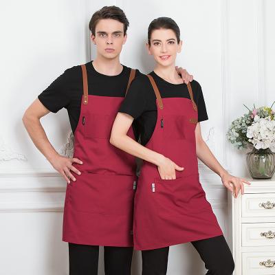 China Unisex styles for man women Custom Logo Print Adult Men Women Chef Barista Bbq Bar Canvas Apron Leather Cross Back For Kitchen for sale