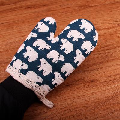 China Solid Custom Print Logo Insulated Glove Heat Resistant Cooking Custom Oven Gloves Oven Mitt With Lace for sale