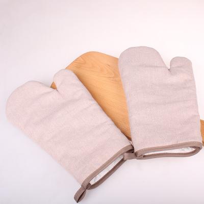 China Solid Kitchen Hand Anti-Scald Baking Hand Glove Cotton Linen Plain Long Oven Mitts Oven Gloves for sale