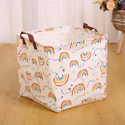 China Sustainable Custom Colorful Printed Fabric Cotton Linen Dirty Clothes Baby Home Laundry Baskets For Storage for sale