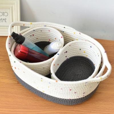 China Sustainable Eco-Friendly Oval Baby Use Natural Kids Toys Basket Kids Cotton Rope Woven Storage Basket With Handle for sale