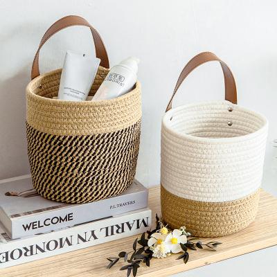 China Sustainable Eco-Friendly  Baby Use Natural Basket Kids Cotton Rope Woven Storage Basket With Handle for sale