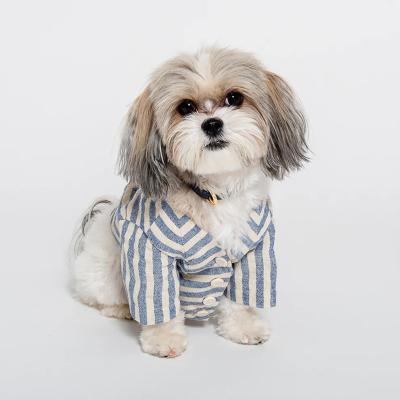 China Sustainable Wholesale Soft Pet Vest Suits Luxury Blue And White Stripes Pet Apparel Dogs Shirt for sale