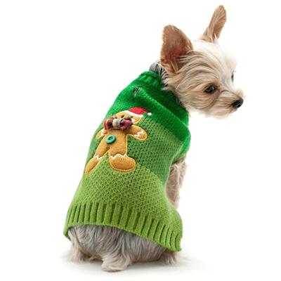 China Factory direct sale viable cute green acrylic fiber cartoon shape puppy sweater knitted dog sweaters for sale