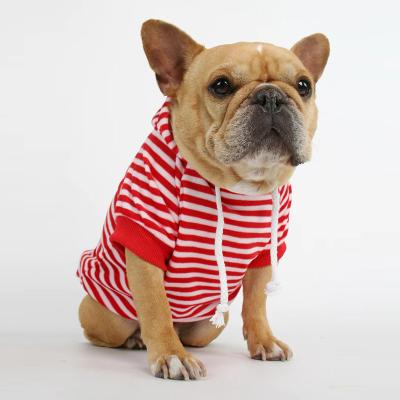 China Sustainable Fashion Cozy Striped Pullover Cotton Dog T-shirt Bulldog Bulldog Pet Two Feet Clothing for sale