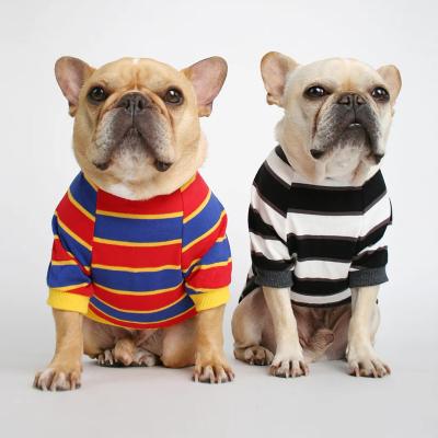 China Customized Viable Wholesale Soft Summer Dog Clothes Fashion Breathable Cotton 100% Striped Dog T-Shirt for sale