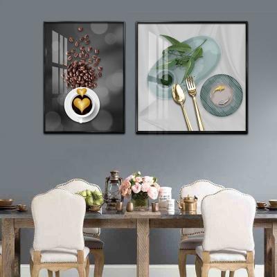 China Modern Wall Art Contemporary Pictures for Dining Home Decoration Blue Dish and Gold Knife and Forking Porcelain Crystal Paintings for sale