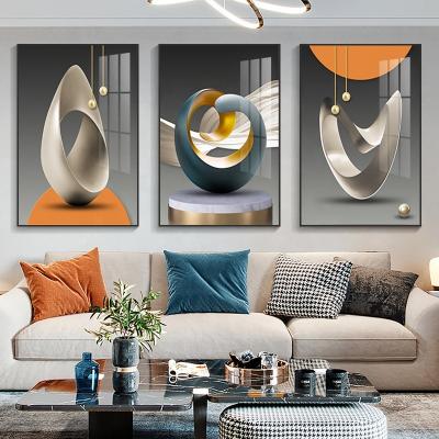 China Luxury Modern Minimalist Light Artwork Aluminum Alloy Decorative Hanging Wall Art Crystal Porcelain Painting View for sale