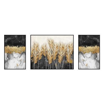 China Modern Abstract Wall Art Metallic Dark Black Gold Canvas Paintings for sale