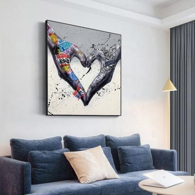 China Abstract Graffiti Art Canvas Painting Love Hands Art Wall Street Poster and Print Inspirational Artwork Picture for Living Room for sale