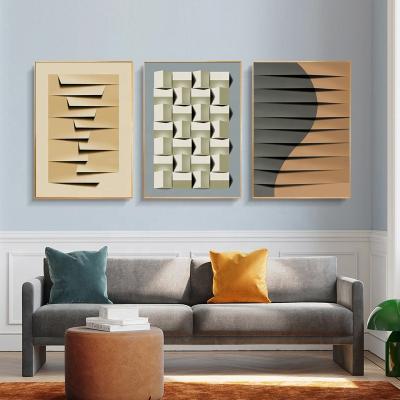 China Environmental Friendly Cardboard Art And 3D Wavy Lines Abstract Shapes Artwork Modern Artwork Giclee Print On Canvas Framed Wall Art for sale