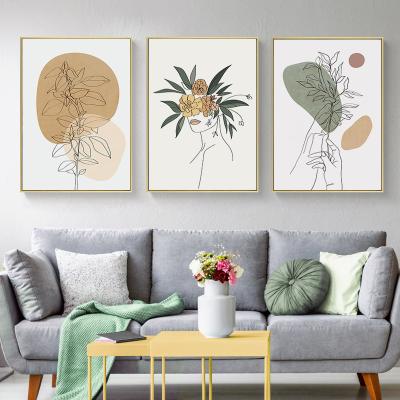 China Eco-Friendly Minimalist Boho Wall Art Abstract Line Art Woman Botanical Plant Canvas Painting Posters And Prints Wall Pictures For Framed Decor for sale