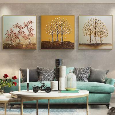 China Art Leaves Modern Environmental Friendly 3 Panels Fortune Tree Artwork Giclee Canvas Prints Abstract Floral Trees Pictures Paintings On Canvas Wall Art for sale