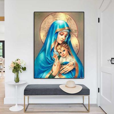 China Environmental Friendly Wall Pictures Of Mary Baby Jesus Nordic Vintage Religion Virgin Poster For Home Wall Art Canvas Painting Framed Living Room Decor for sale