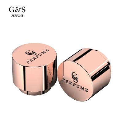 China Hot Sale Lurury Fancy Perfume Metal Zamac Caps Zinc Alloy Round Color Custom Pink Silver Perfume Capsule With Plastic Inner Plug for sale