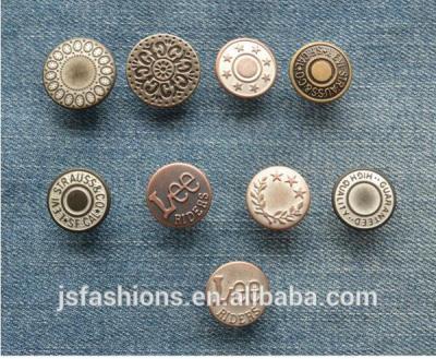 China 17mm / 20mm Sustainable Customize Logo Color Jeans Button Jeans Studs Buttons In Brass With Pins Hammer On Tack Denim Jean Type Button for sale